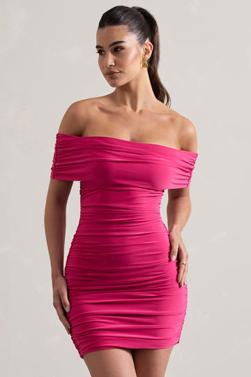 Zeta Dark Pink Bodycon Bardot Mini Dress